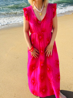Robe fuchsia imprimé soleil