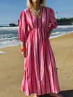 Robe en gaze de coton rouge imprime rayure
