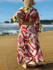 Robe longue imprimée rouge et blanche à motifs
