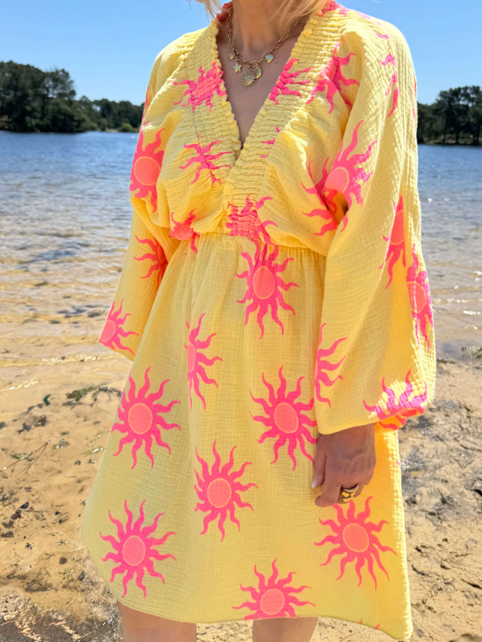 Robe soleil jaune et rose