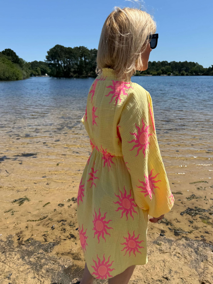 Robe soleil jaune et rose
