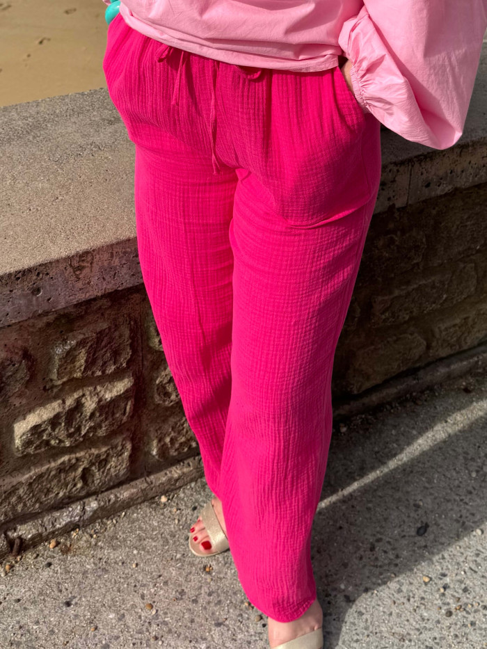 Pantalon gaze de coton fuchsia