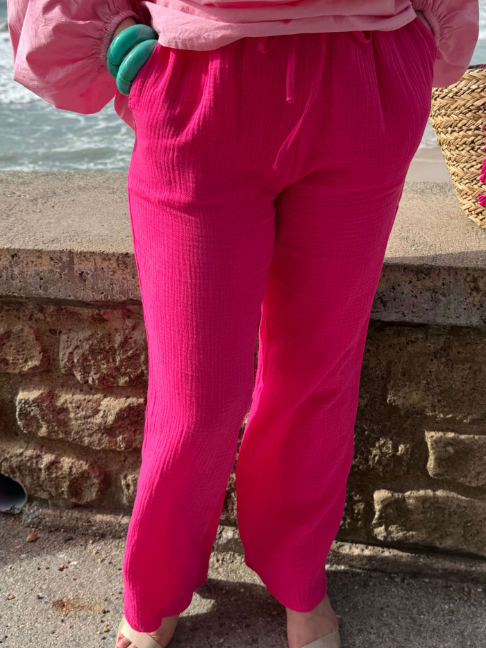 Pantalon gaze de coton fuchsia