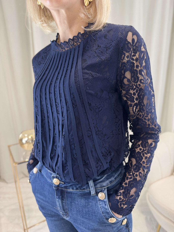 Blouse dentelle bleu marine