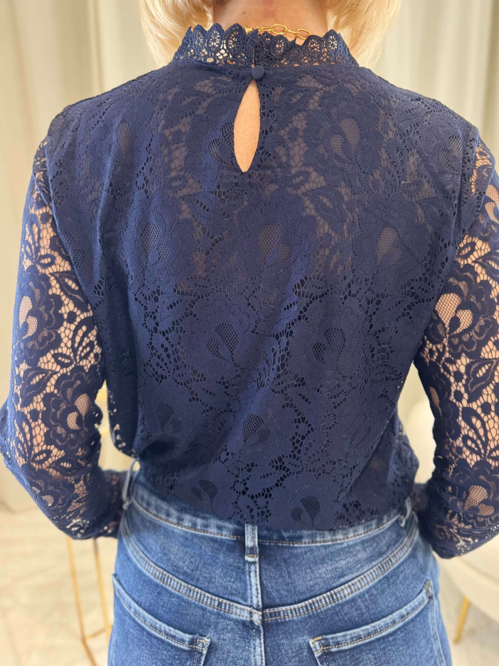 Blouse dentelle bleu marine
