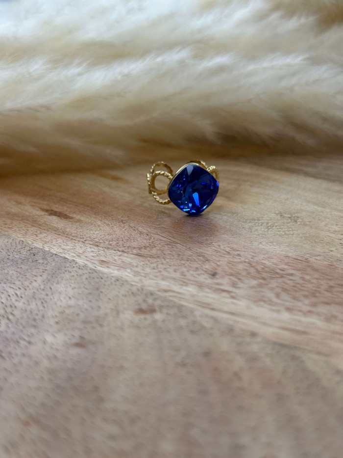 Bague acier inoxydable cristal de SwarovskiR bleu