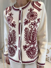Veste écrue  manches longues motifs bordeaux