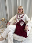 Veste écrue  manches longues motifs bordeaux