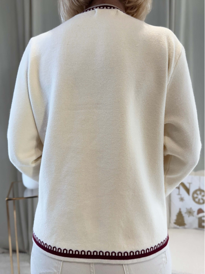 Gilet manches longues écru broderie