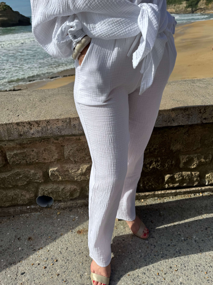 Pantalon gaze de coton blanc