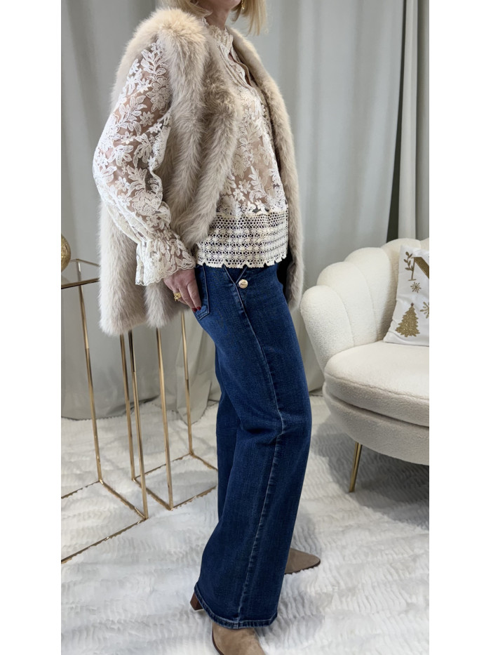 Gilet taupe court sans manches fausse fourrure