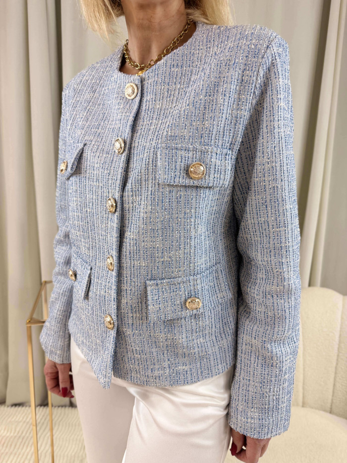 Veste tweed bleu ciel