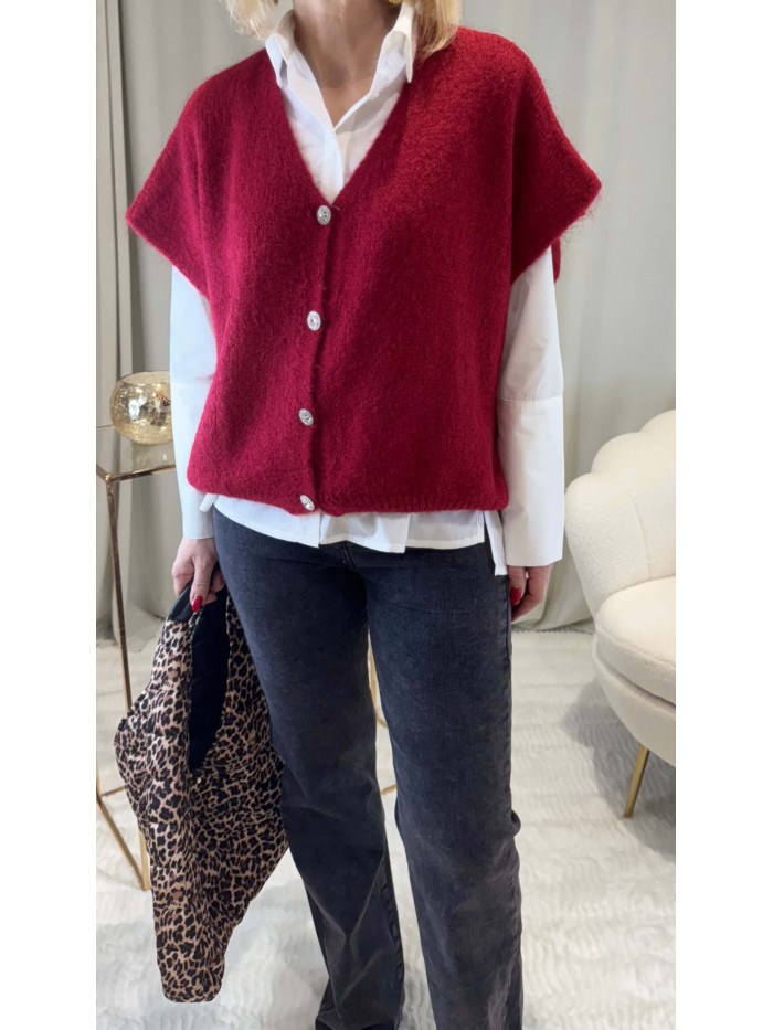 Gilet bordeaux boutons strass