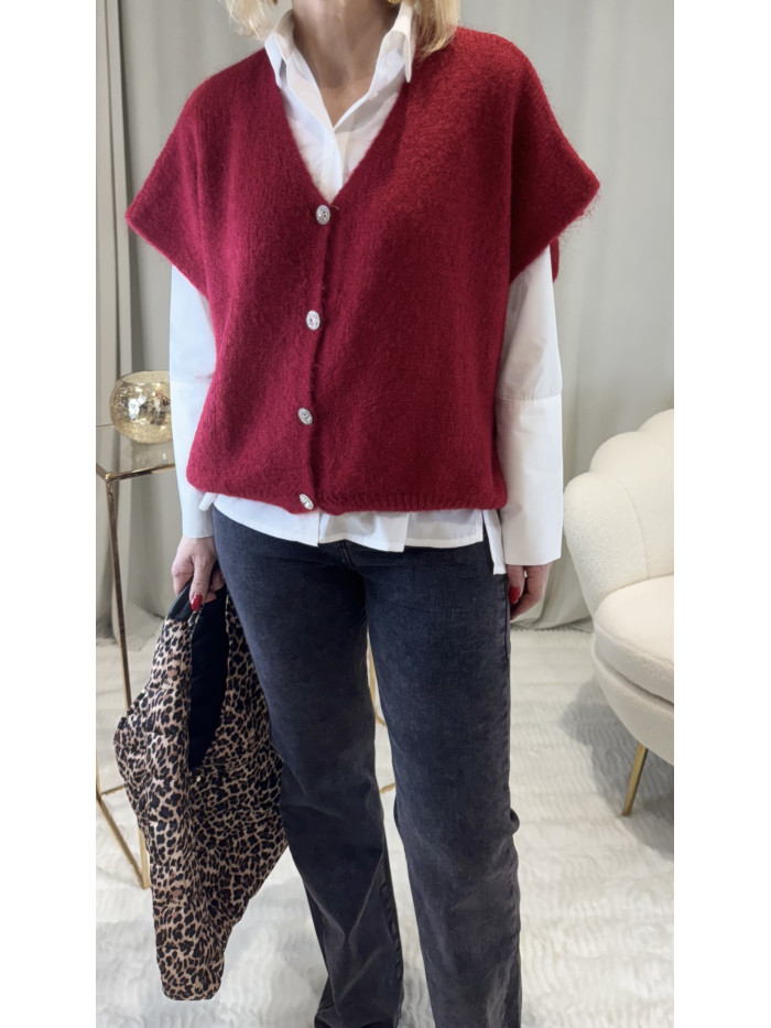 Gilet bordeaux boutons strass