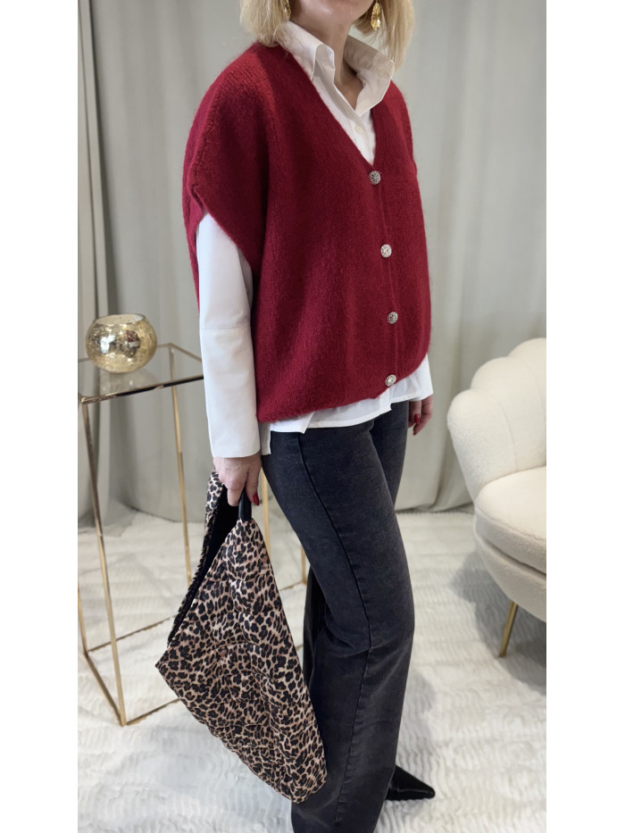 Gilet bordeaux boutons strass
