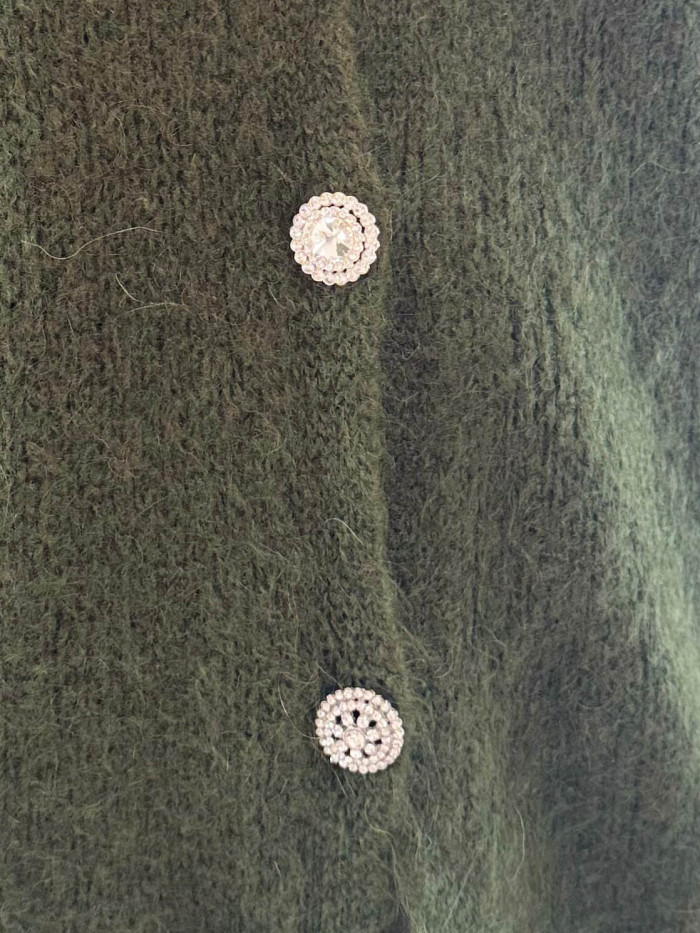 Gilet Sans Manches kaki avec Boutons Nacrés