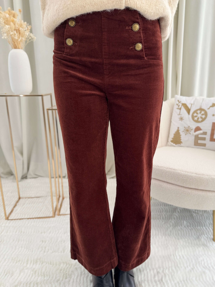 Pantalon velours chocolat boutons dorés
