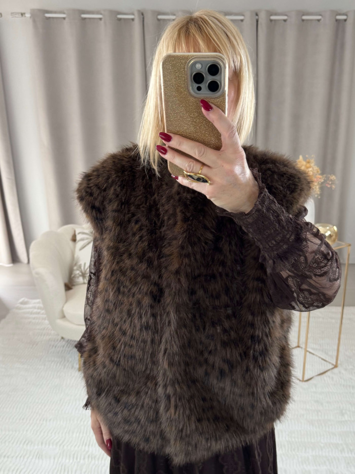 Veste sans manches fausse fourrure léopard