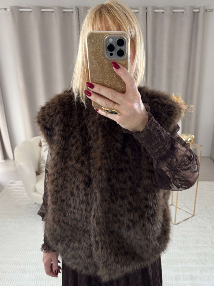 Veste sans manches fausse fourrure  léopard