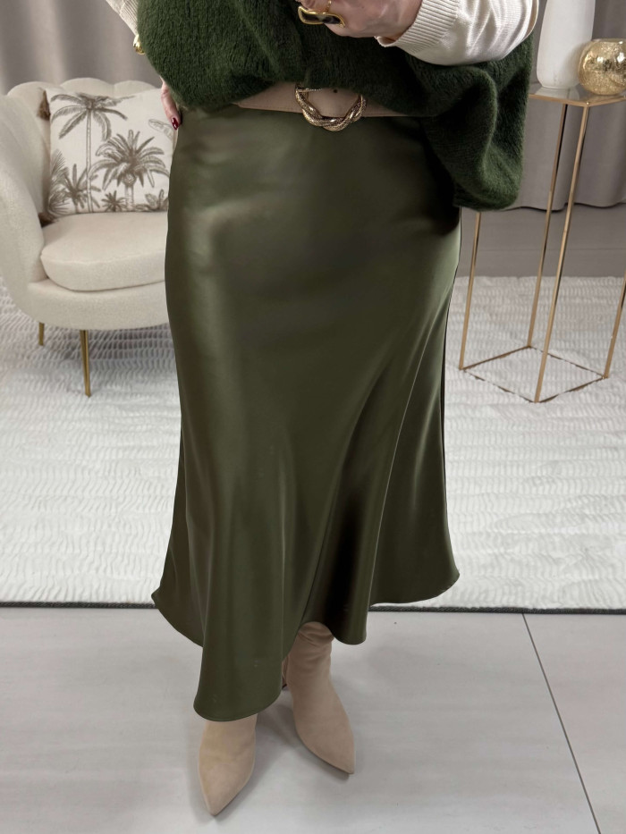 Jupe satinée kaki Léa