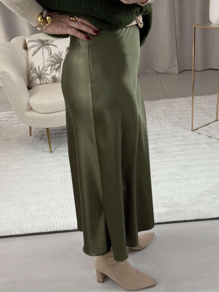 Jupe satinée kaki Léa