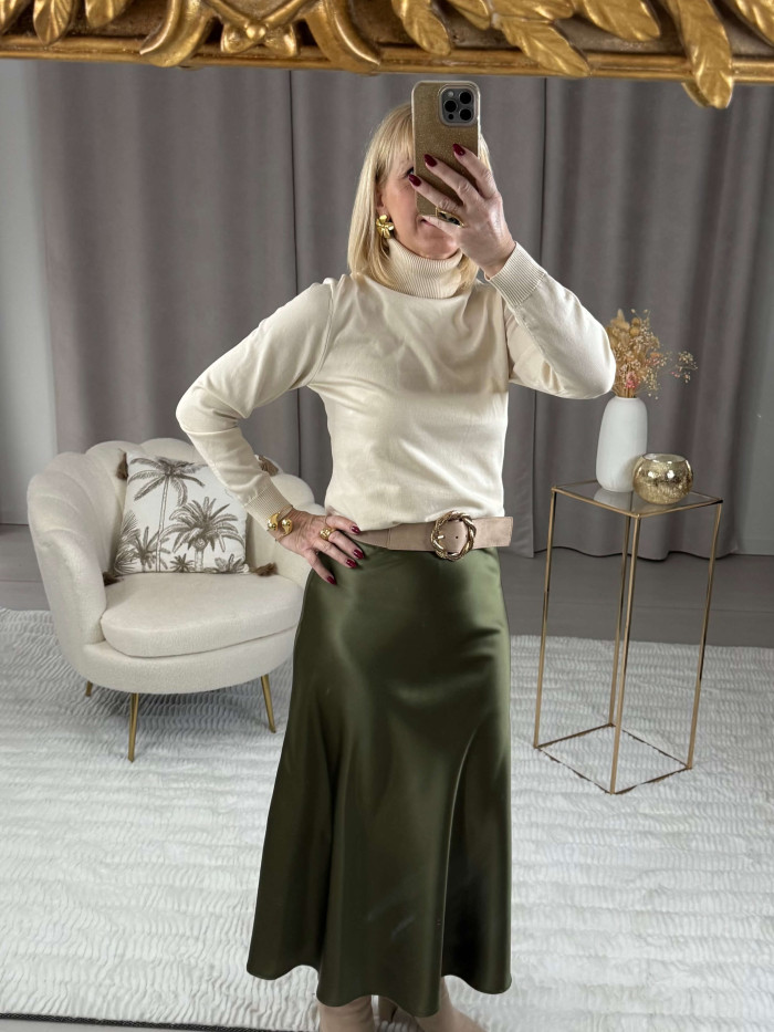 Jupe satinée kaki Léa