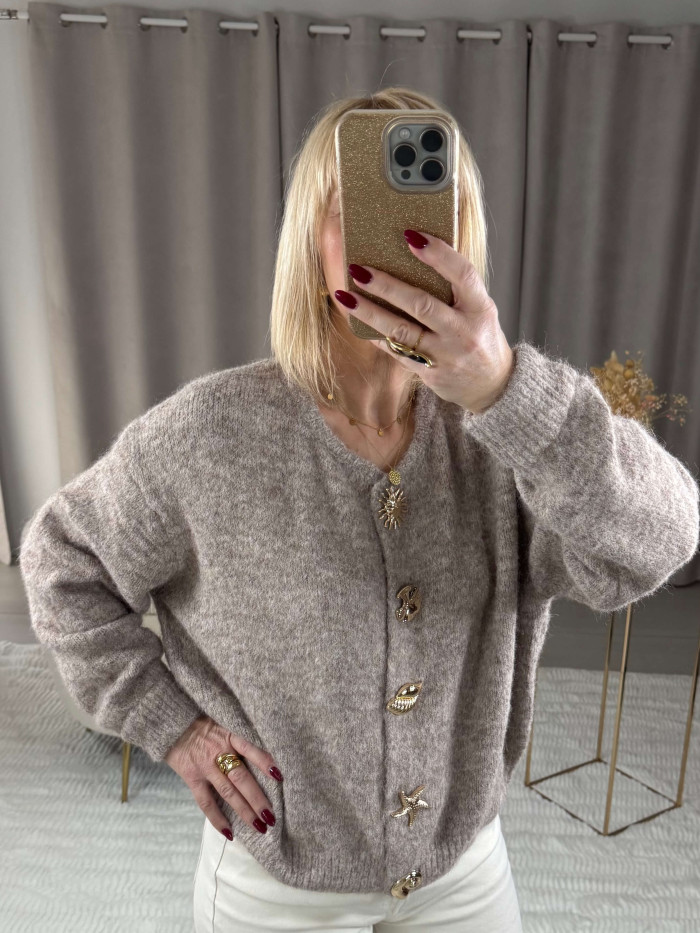 Gilet beige boutons dorés coquillages Orlane