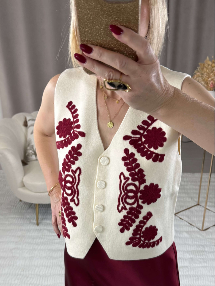 veste sans manches motifs bordeaux