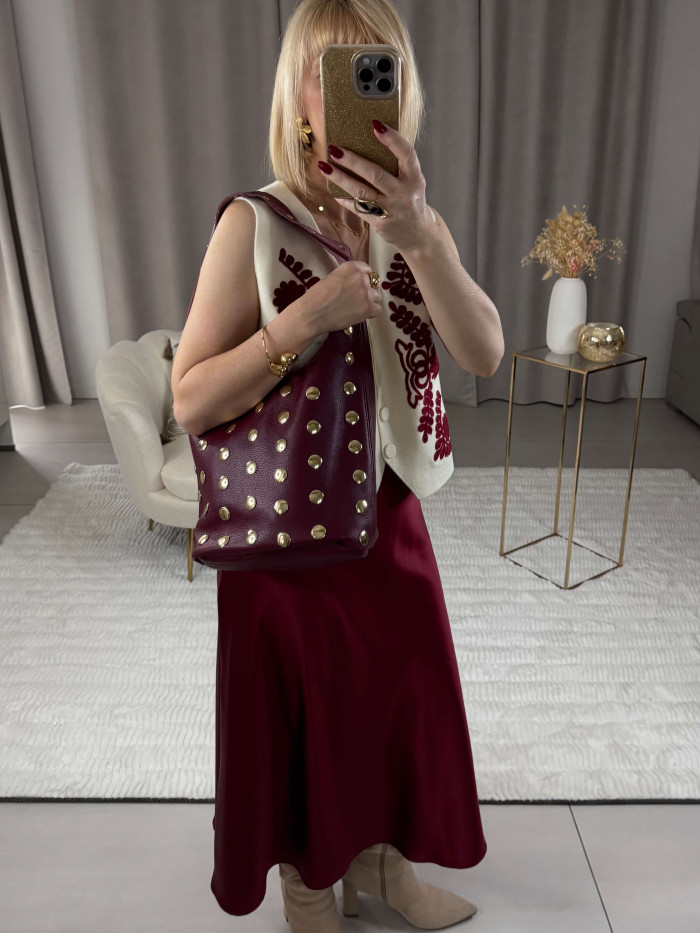 Gilet écru motifs bordeaux Betty