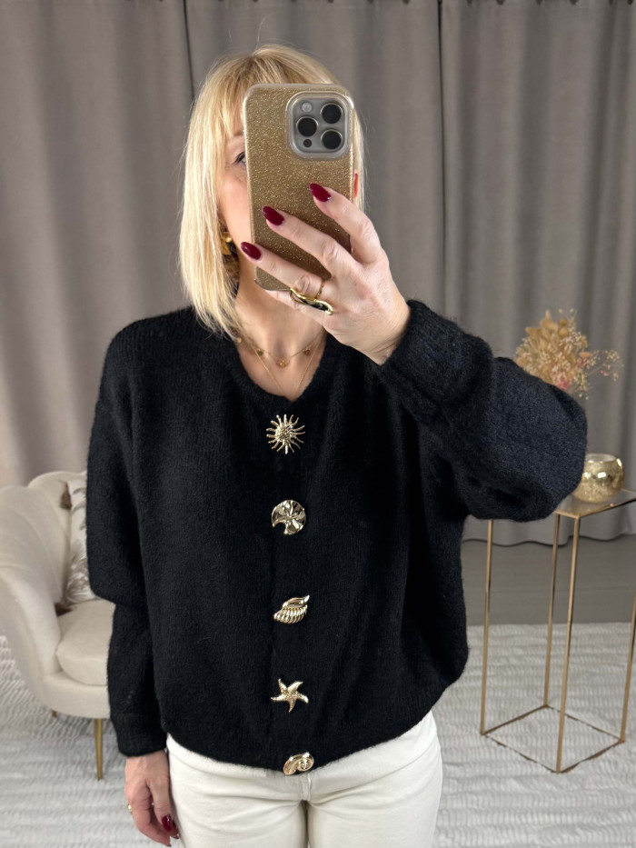 Gilet Orlane noir boutons dorés coquillages