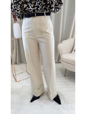 Pantalon blanc  avec larges revers