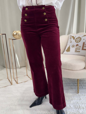 Pantalon velours rouge bordeaux boutons dorés