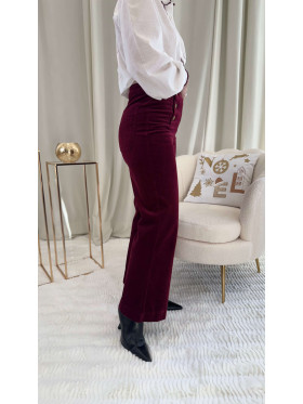 Pantalon velours rouge bordeaux boutons dorés