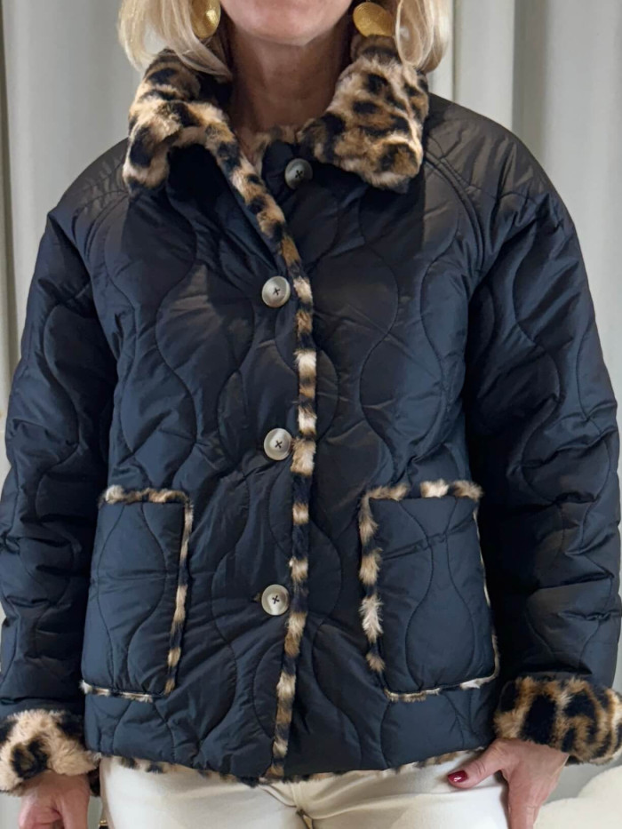 Doudoune réversible fausse fourrure léopard