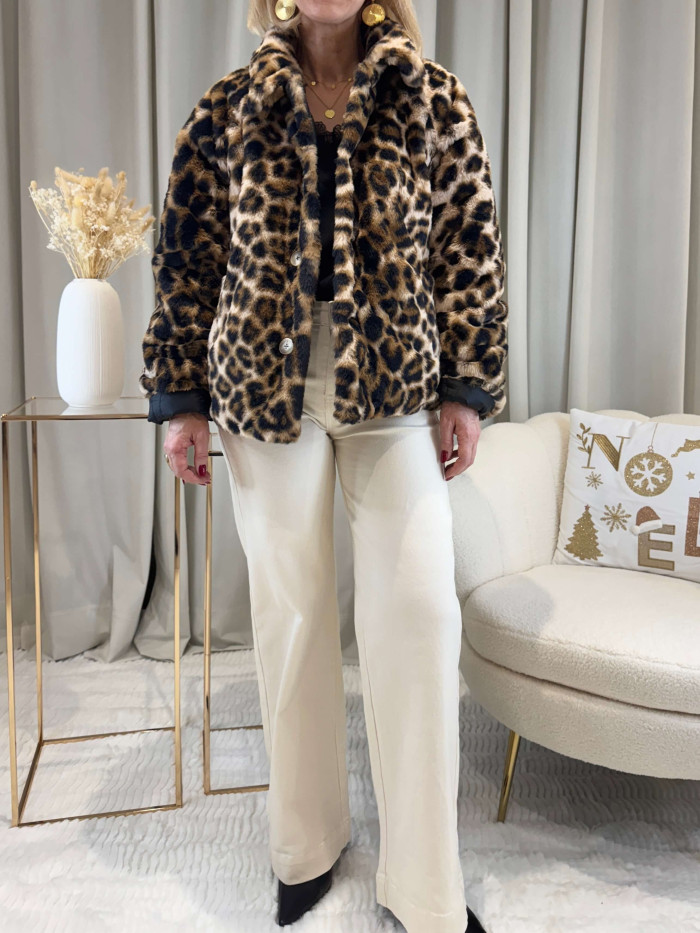 Doudoune réversible fausse fourrure léopard