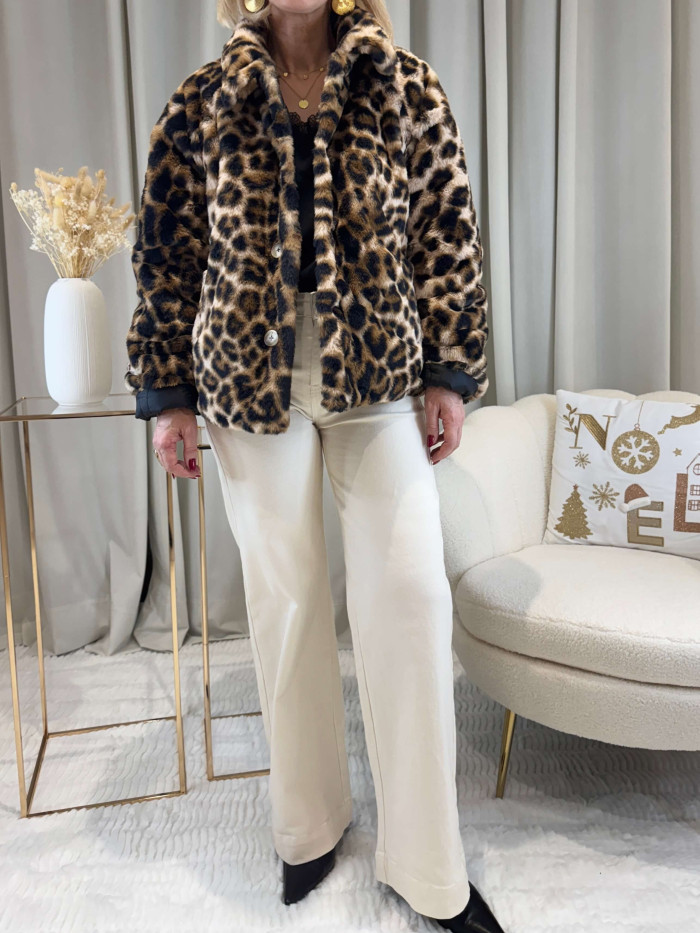 Doudoune réversible fausse fourrure léopard