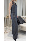 Costume tailleur trois pièces gris fines rayures blanches