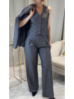 Costume tailleur trois pièces gris fines rayures blanches