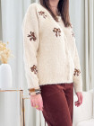 cardigan veste gilet beige écru noeuds léopard manches longues