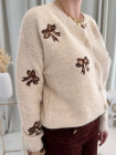 cardigan veste gilet beige écru noeuds léopard manches longues