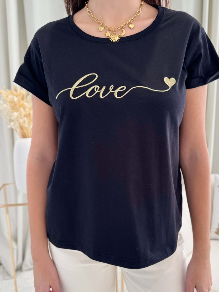 Tee-shirt noir inscription "Love" en doré