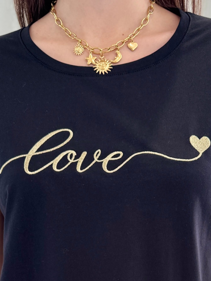 Tee-shirt noir inscription "Love" en doré