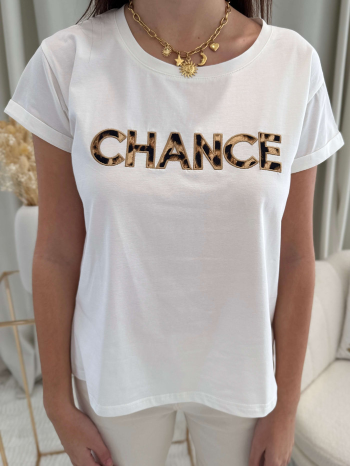 Tee-shirt blanc inscription "Chance"