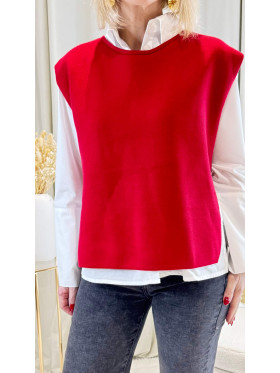 pull-sans-manches-rouge-boutons-dorés