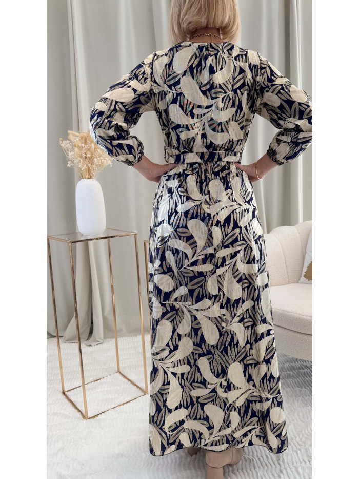 Robe longue noir/écru/doré