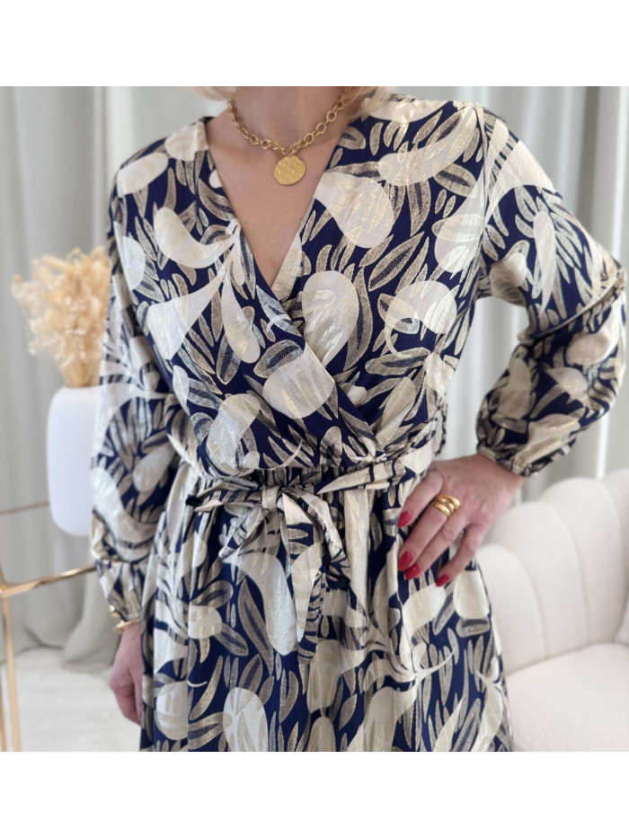 Robe longue noir/écru/doré