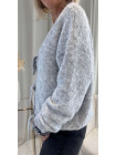 Cardigan manches longues gris dentelle blanche liens à nouer