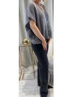Gilet sans manches gris boutons strass