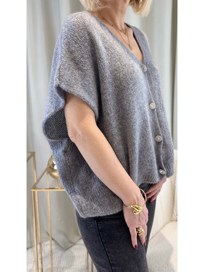 Gilet sans manches gris  boutons strass