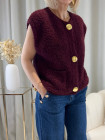 Gilet bordeaux laine bouillie boutons dorés